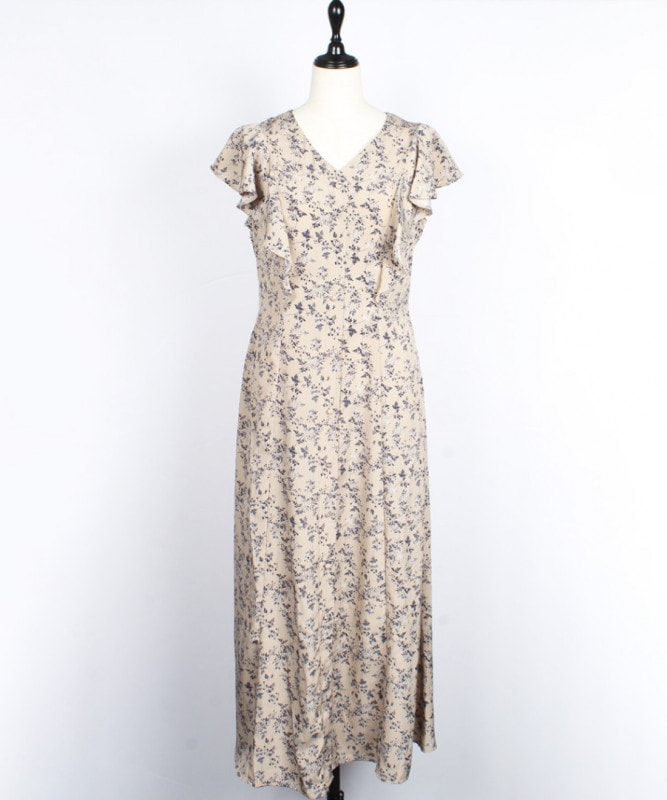 ★M&S Collection フローラルエンジェルスリーブ 淑女ワンピ★ フリルスリーブ前釦アソート花柄ロングワンピース - 12Twelve