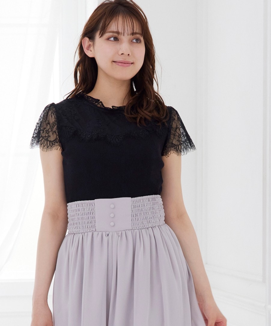 SALE】プチハイネックレース切替リブニットプルオーバー - 12Twelve