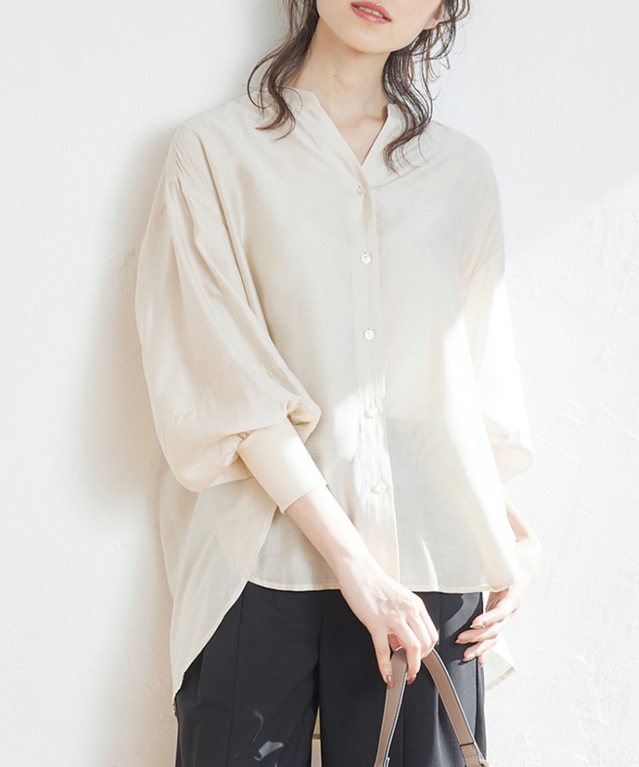 トゥエルブアジェンダ 12Twelve Agenda シルキーローン袖先リブキーネックシャツ （ブラック） SALE】シルキーローン袖先リブキーネックシャツ - 12Twelve