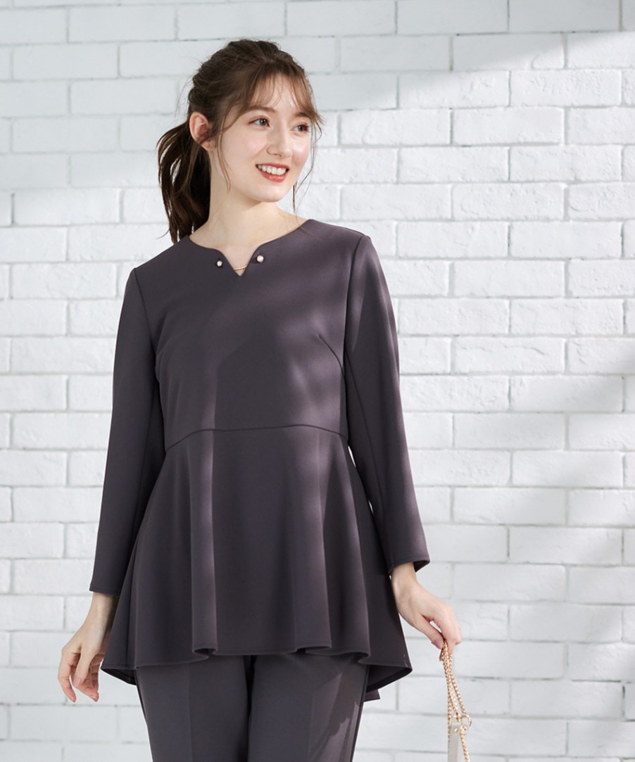 SALE】ウォッシャブルハイストレッチジョーゼットペプラムプルオーバー