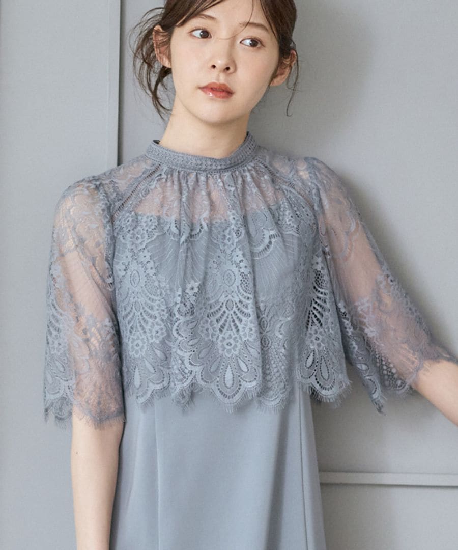 グレー ラメ入り 半袖 SALE】プチハイネックスカラレース半袖ボレロブラウス - 12Twelve