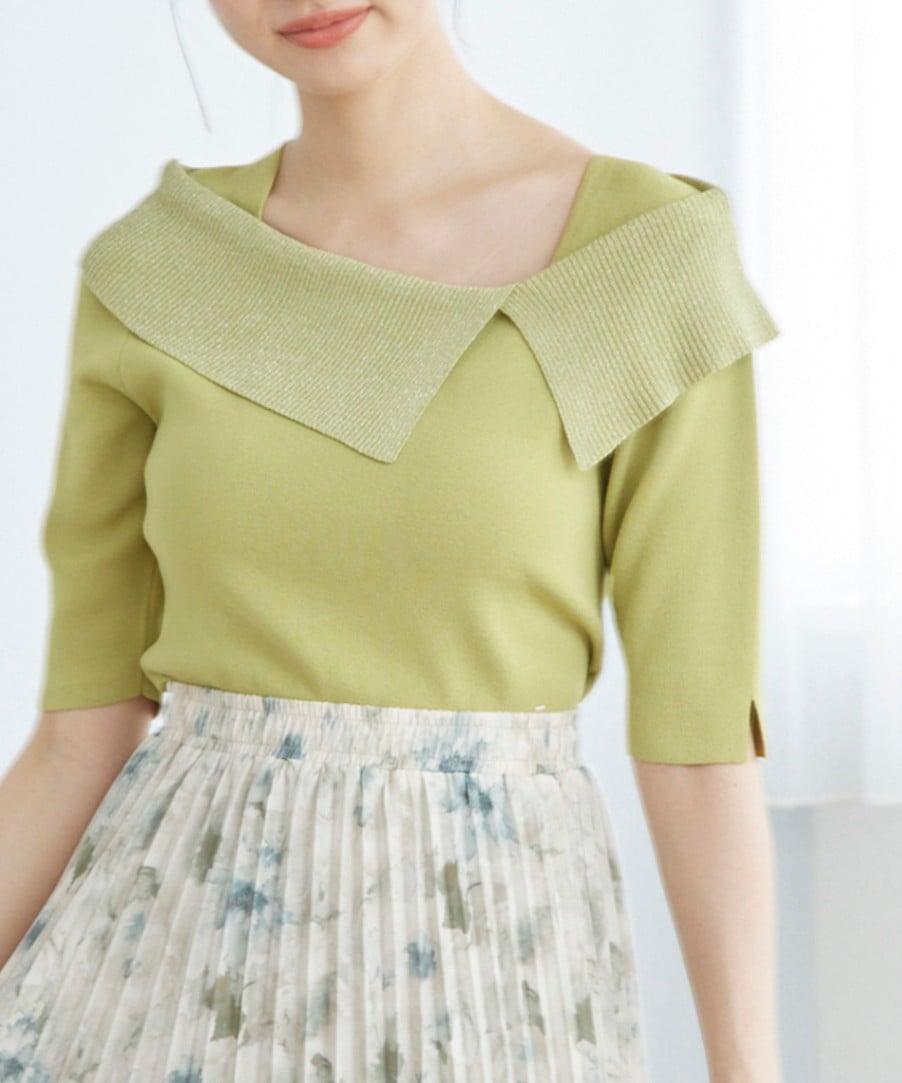SALE】アシメラメリブオフショル5分袖ニットプルオーバー - 12Twelve