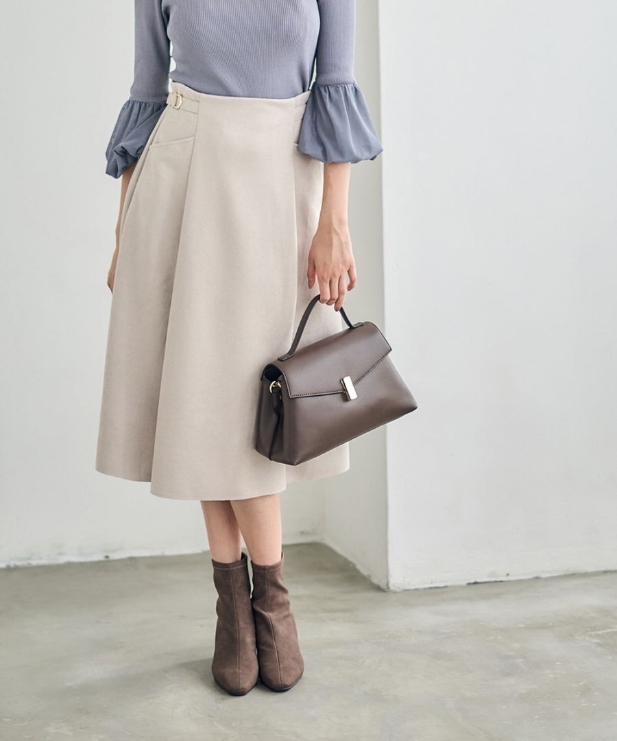 フェイクスエードハイウエストベルテッドフレアスカート - 12Twelve