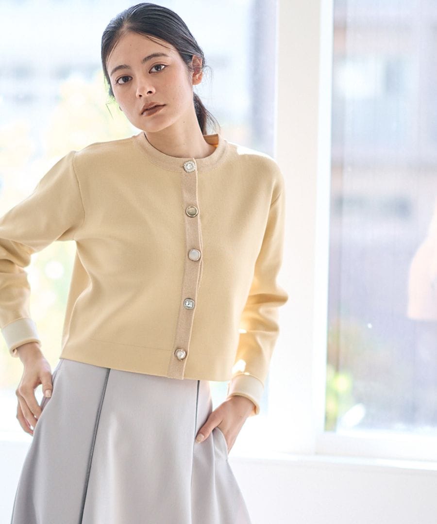 ビジュー釦袖口配色ジャケット風ニットカーディガン - 12Twelve Agenda