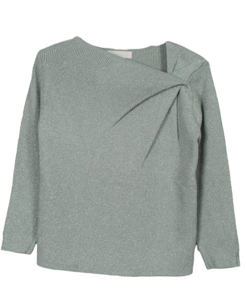 アシメタックラメリブ7分袖ニットプルオーバー - 12Twelve Agenda