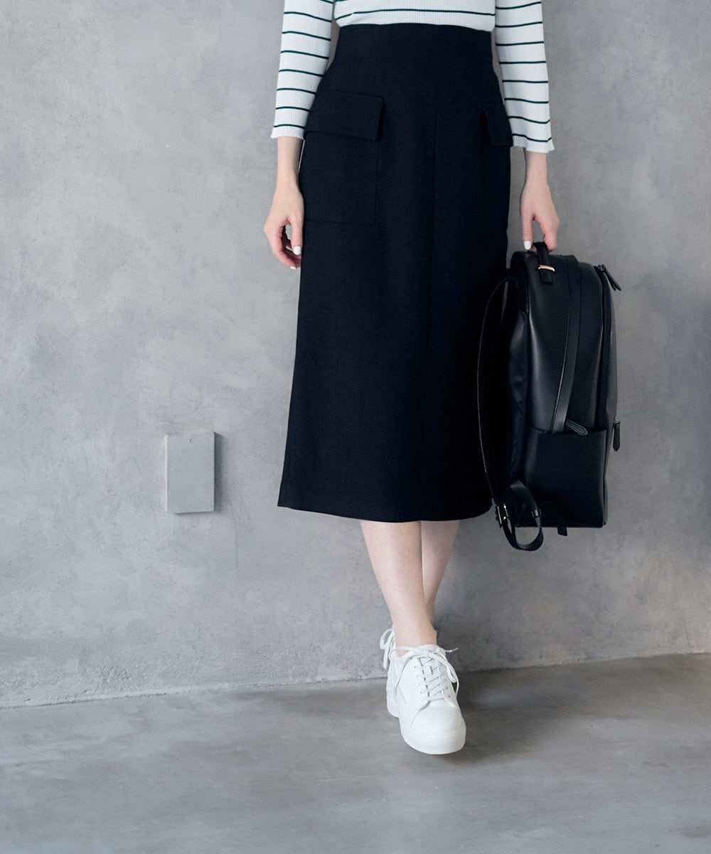 SALE】バーズアイブッチャーフラップデザインタイトスカート