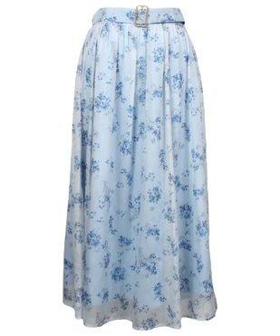 SALE】ベルト付シャイニーシフォン花柄スカート - 12Twelve