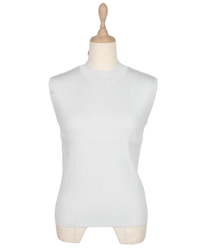 SALE】プチハイネックノースリーブラメリブニットプルオーバー