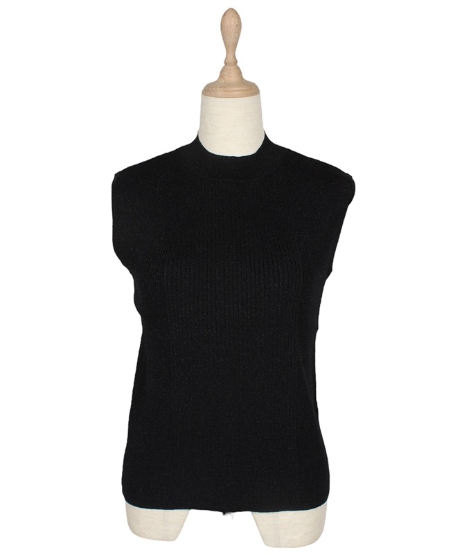 SALE】プチハイネックノースリーブラメリブニットプルオーバー