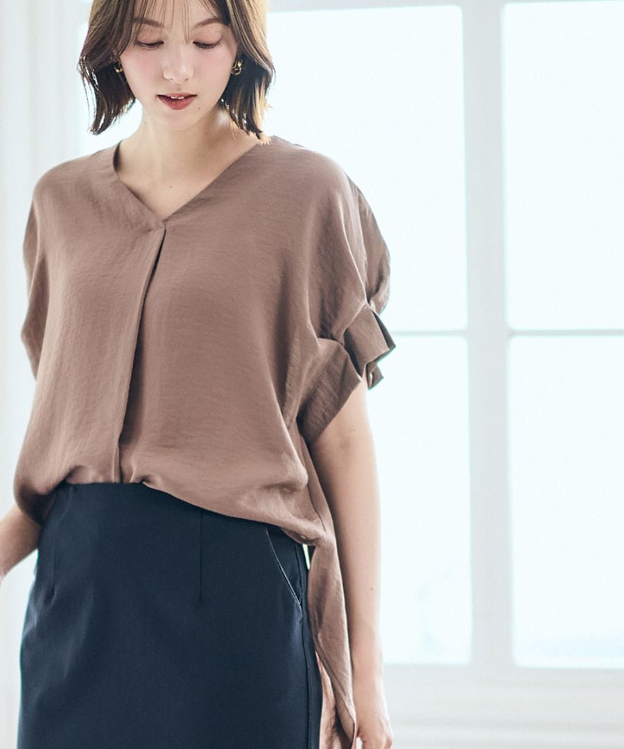 SALE】【新色追加】【撥水・速乾】NANOTEXタックスリーブブラウス