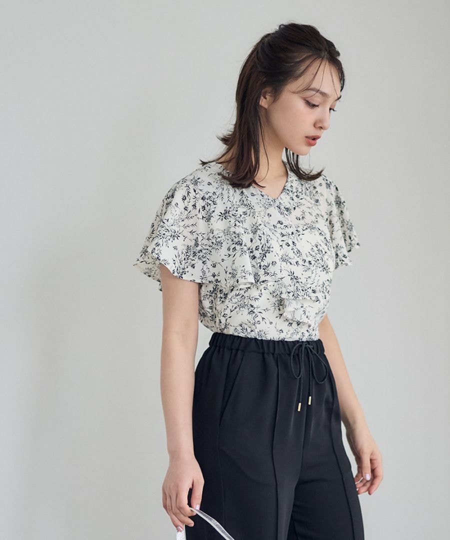 cccmalieシーマリー キャップスリーブ半袖ブラウスFリボンスカーフ使用