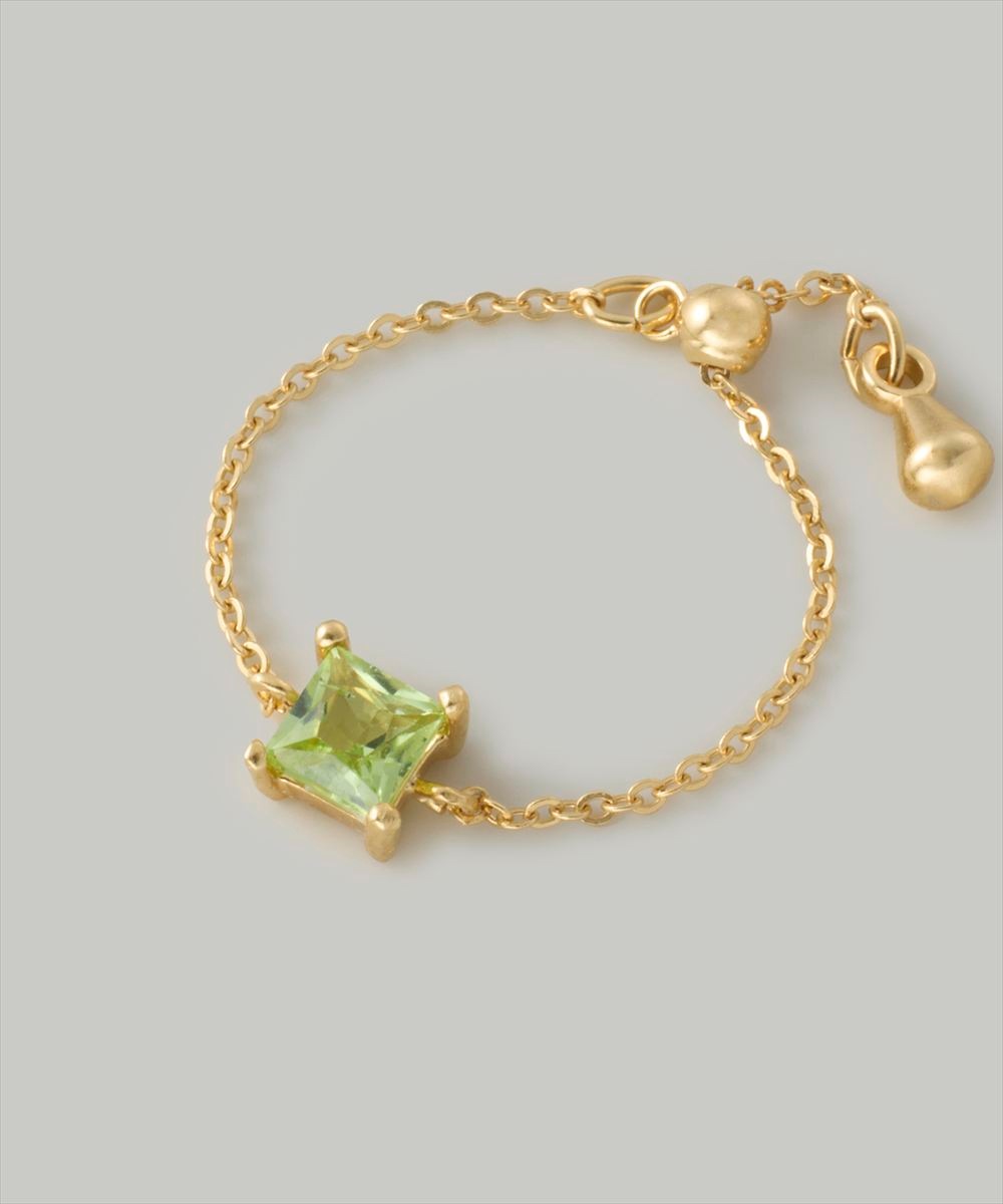 K18gp〉スクエアペリドットチェーンリング - 12Twelve Agenda