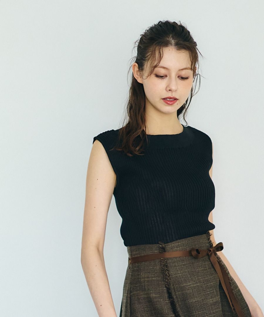 SALE】前後2wayドライタッチノースリーブリブニットプルオーバー