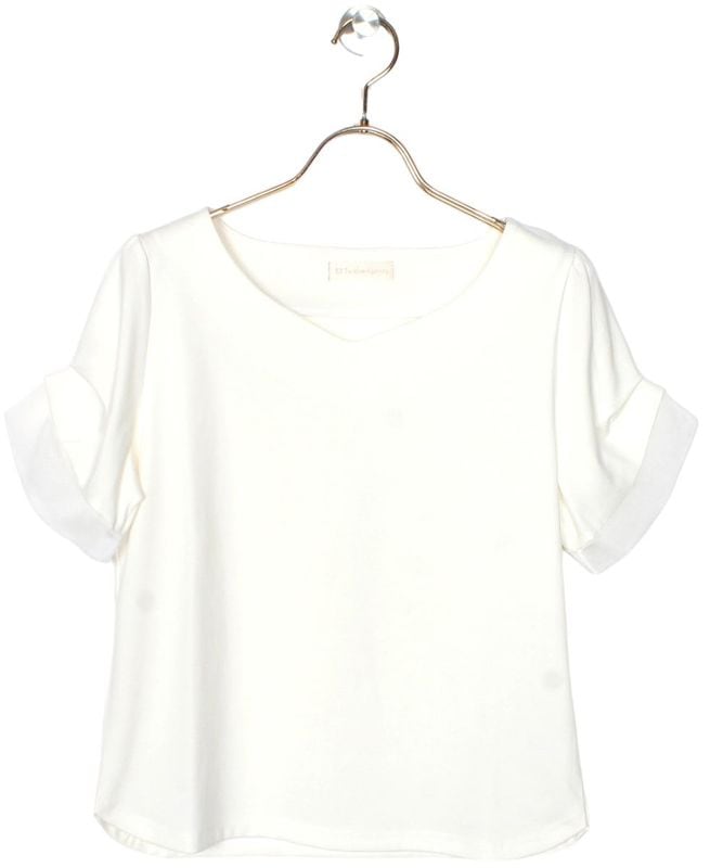 SALE】ハートネック異素材タックスリーブカットソープルオーバー