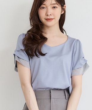 SALE】ハートネック異素材タックスリ－ブカットソープルオーバー