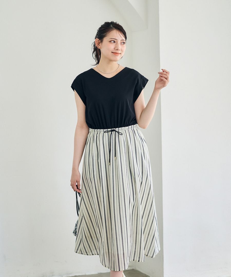 SALE】カット×ストライプドッキングワンピース - 12Twelve Agenda