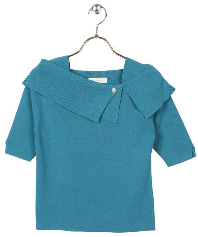 SALE】パール釦アシメオフショル5分袖ニットプルオーバー - 12Twelve