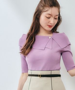 SALE】シアー切替オフショル5分袖ニットプルオーバー - 12Twelve