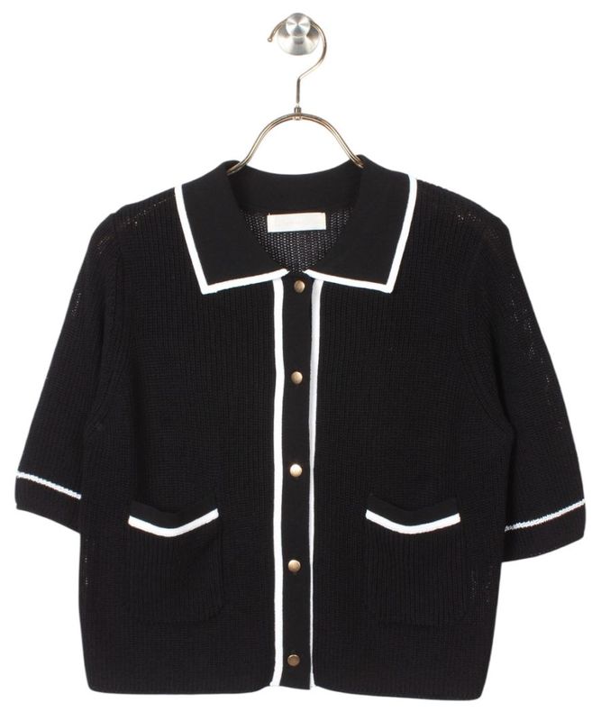 SALE】透かし編み配色ポロニット5分袖カーディガン - 12Twelve Agenda