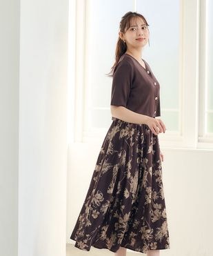 トゥエルブアジェンダ　モノトーン小花柄ロングワンピース モノトーン小花柄ロングワンピース - 12Twelve Agenda