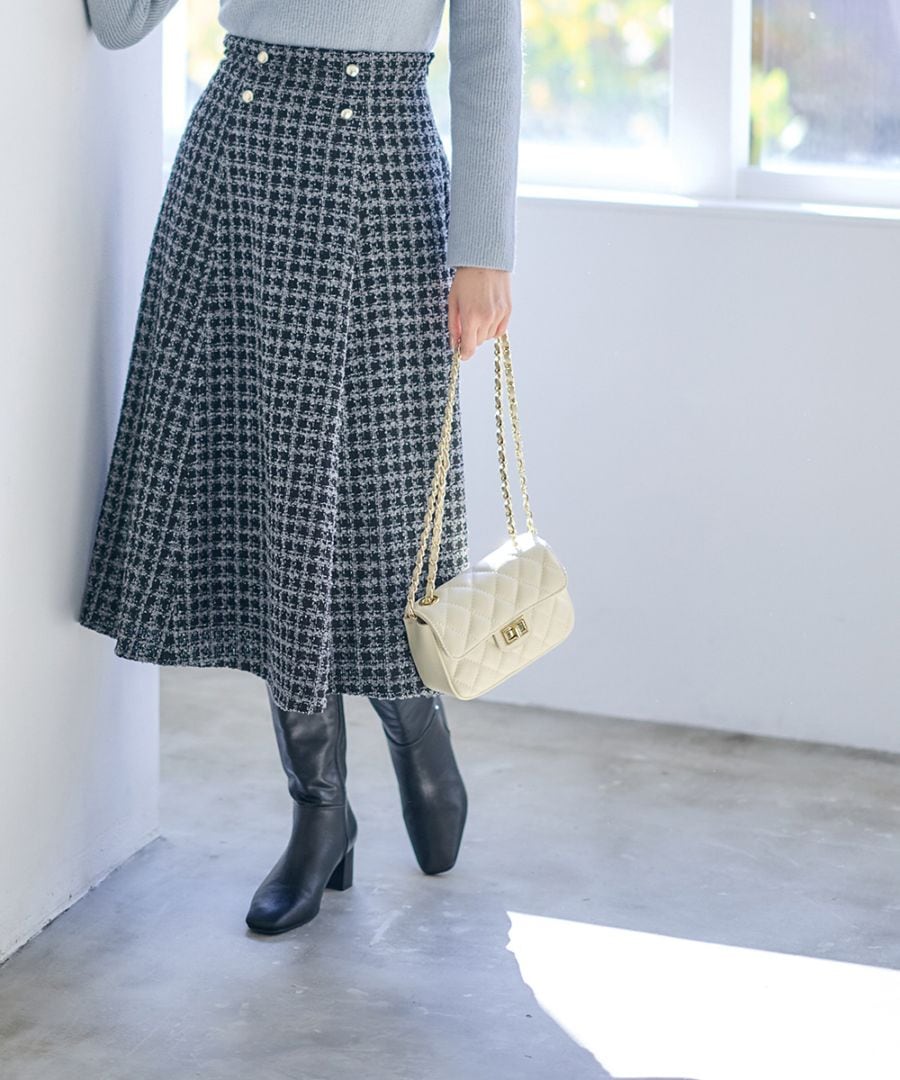 SALE】チェックツイード金釦フレアスカート - 12Twelve Agenda