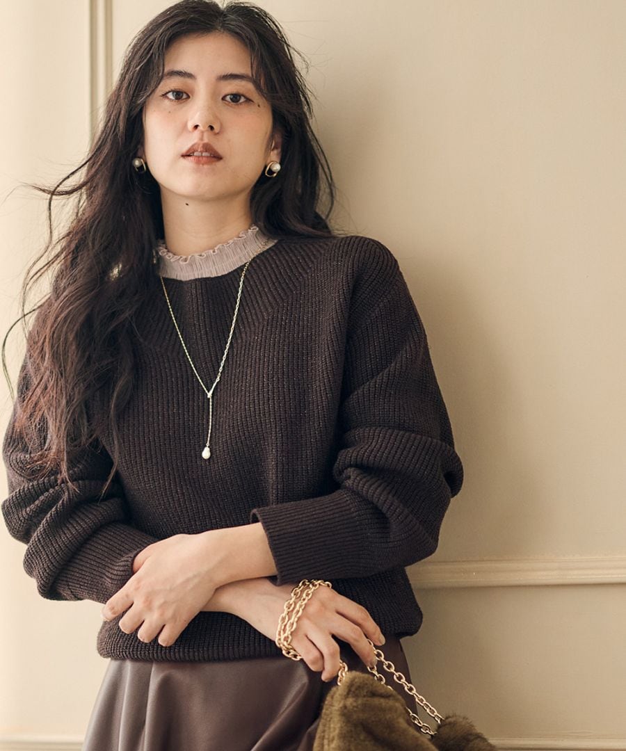 ボートネックラメ混ゆるニットプルオーバー - 12Twelve Agenda