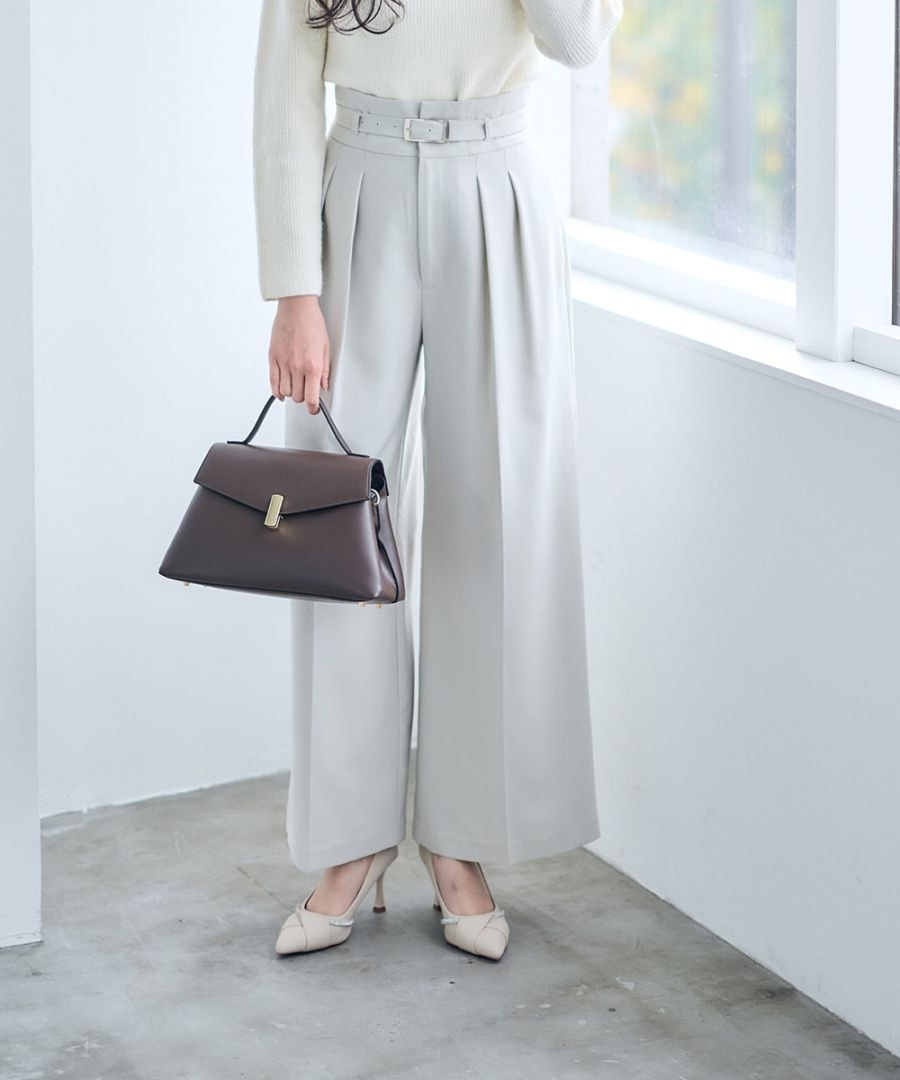 honoツル SALE】ベルト付ハイウエストワイドパンツ - 12Twelve Agenda