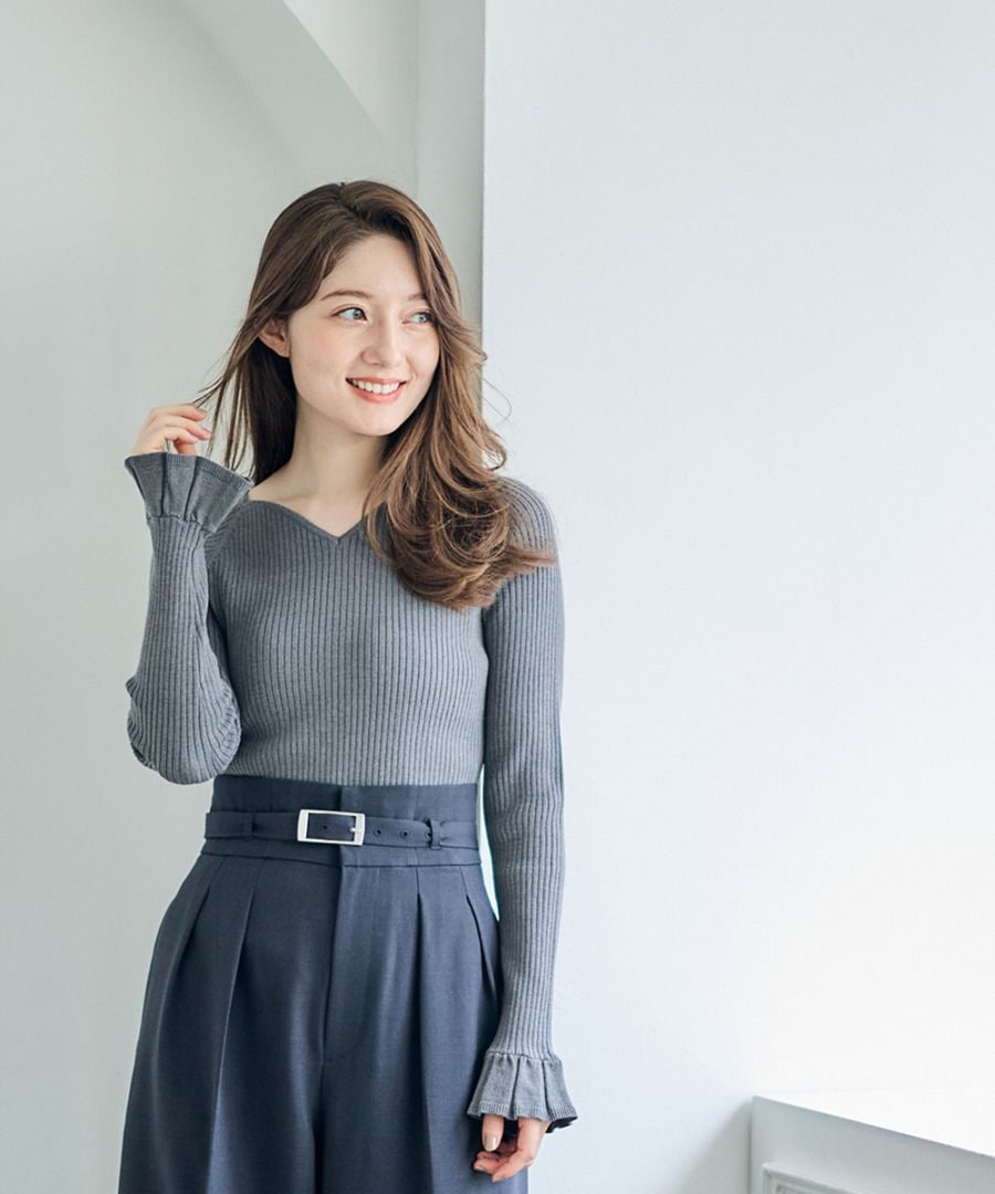 ハートネックフレアスリーブニットプルオーバー - 12Twelve Agenda