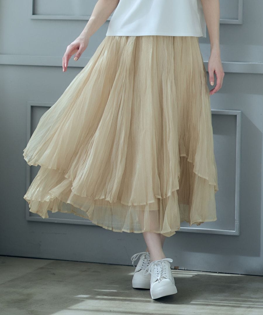 SALE】グロッシーワッシャープリーツレイヤードスカート - 12Twelve