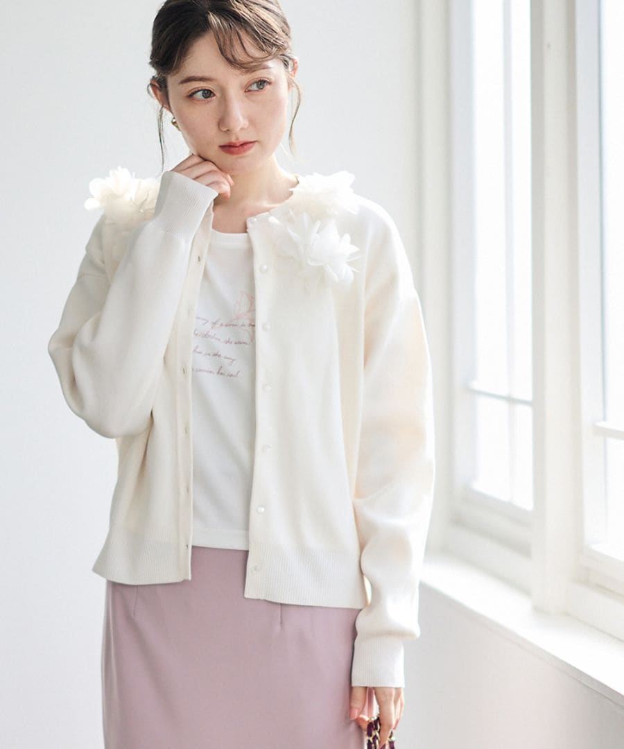 フラワーモチーフクルーニットカーディガン - 12Twelve Agenda
