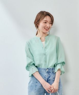 JUSGLITTY 長袖オフショル風 アシメニット ブルーミント JUSGLITTY - JUSGLITTY 長袖オフショル風 アシメニット ブルーミントの