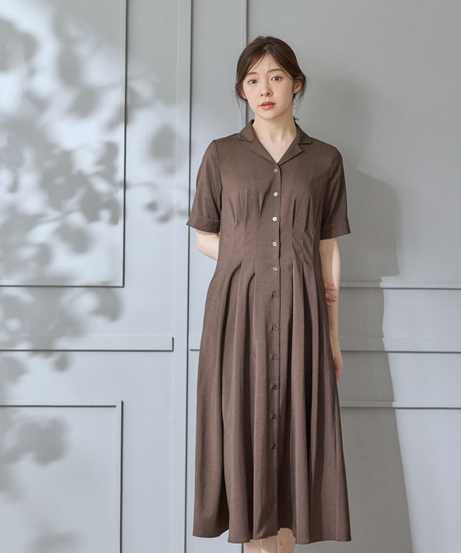 ARTE POVERAシャツワンピ SALE】開襟ウエストタックシャツワンピース - 12Twelve Agenda