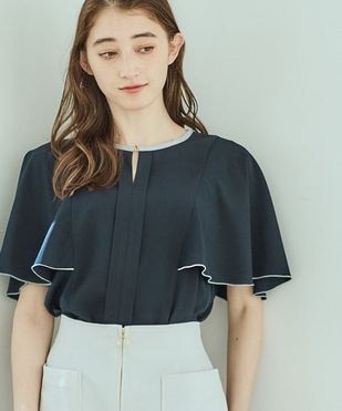 SALE】ハートネック異素材タックスリ－ブカットソープルオーバー
