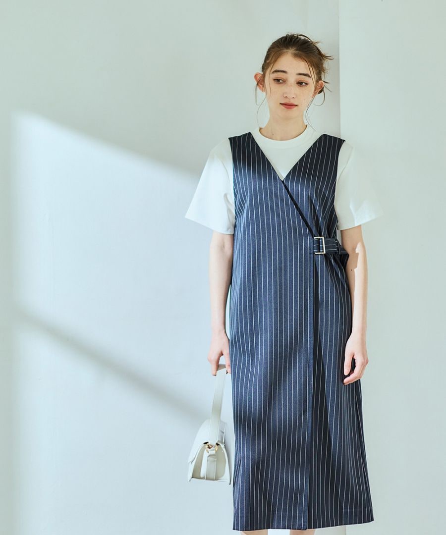 SALE】サイドベルトピンストライプ柄ジャンスカ - 12Twelve Agenda