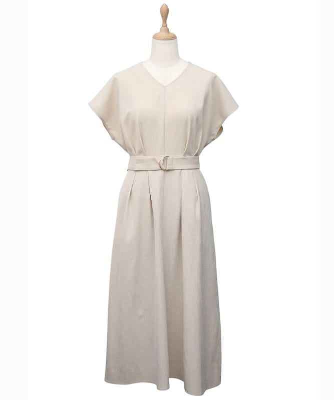SALE】リネンライクVネックウエストベルトワンピース - 12Twelve