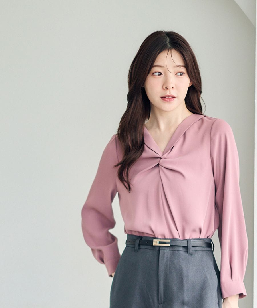 フレンチキスねじりVネック長袖ブラウス - 12Twelve Agenda(トゥエルブ