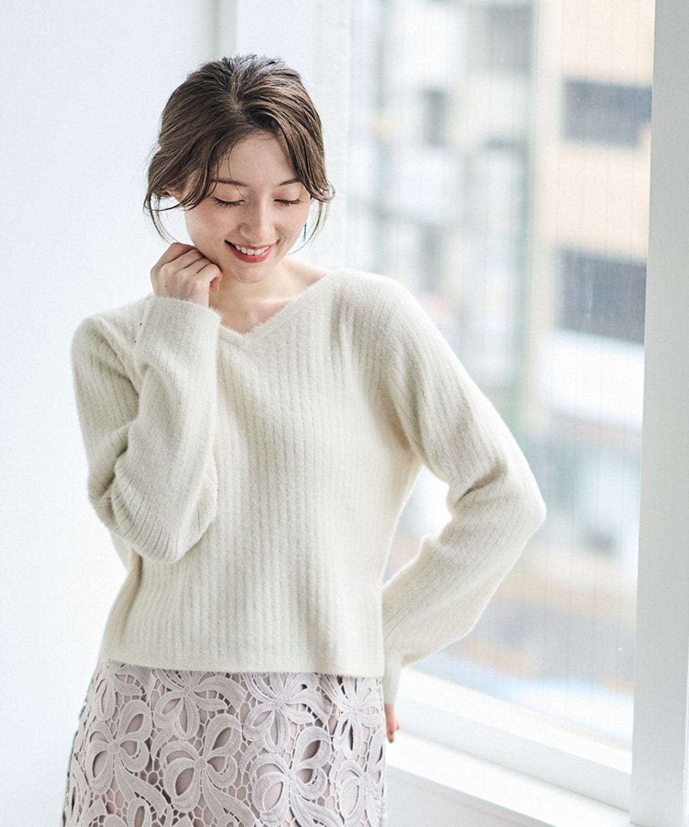 SALE】Vネックワイドリブシャギーニットプルオーバー - 12Twelve