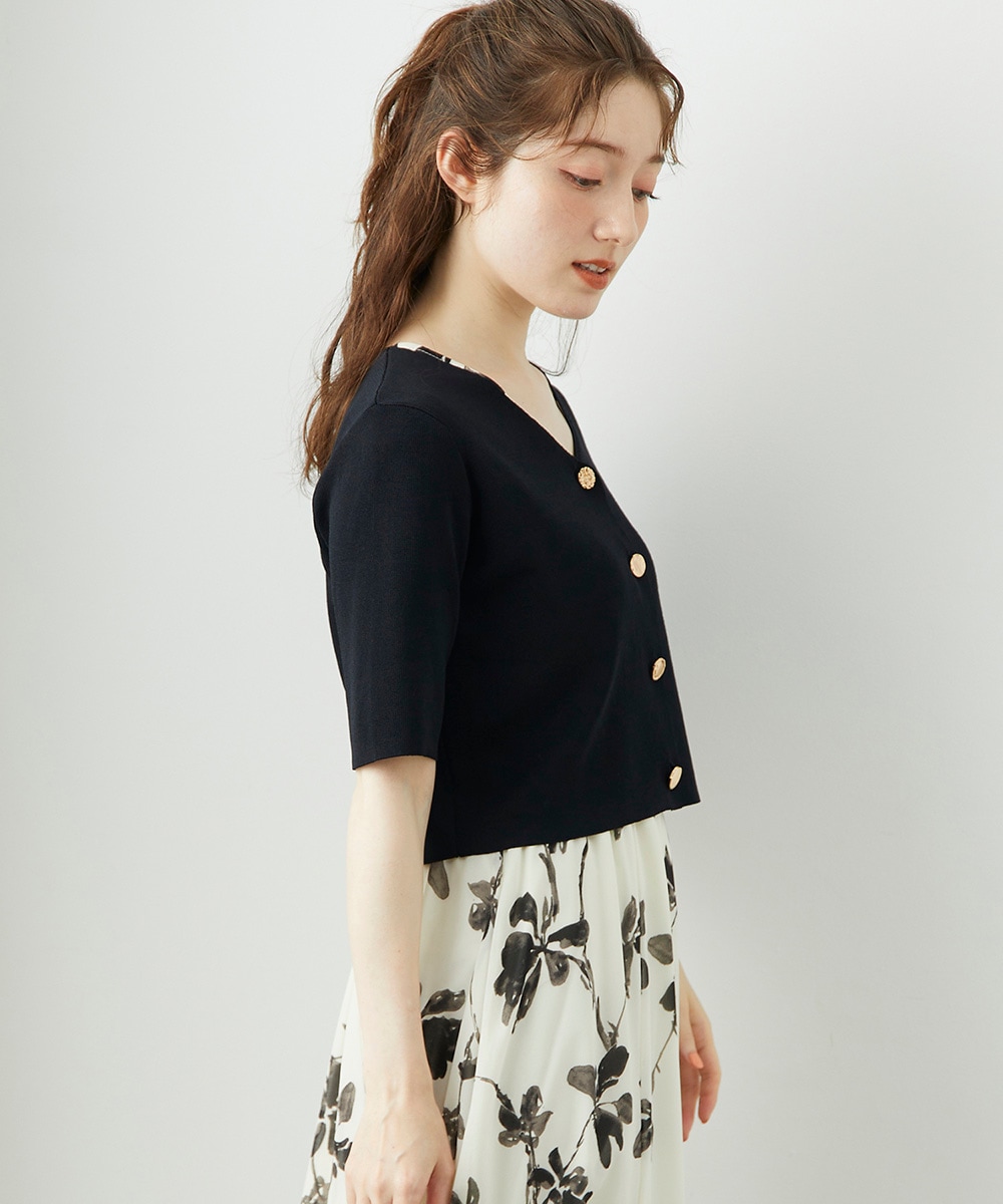 クロップドカーデ×花柄フレンチワンピースセット - 12Twelve Agenda