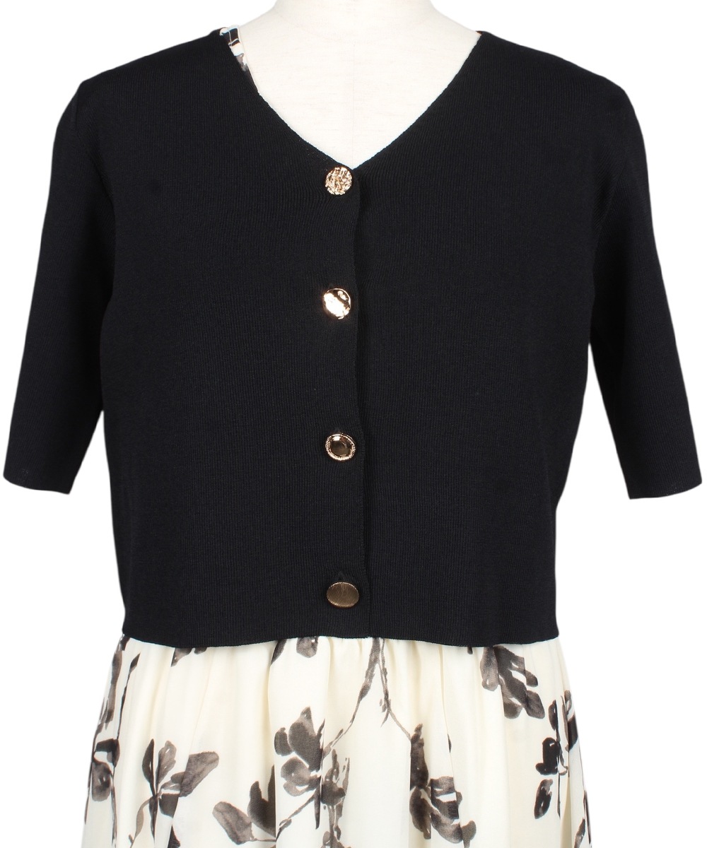 クロップドカーデ×花柄フレンチワンピースセット - 12Twelve Agenda