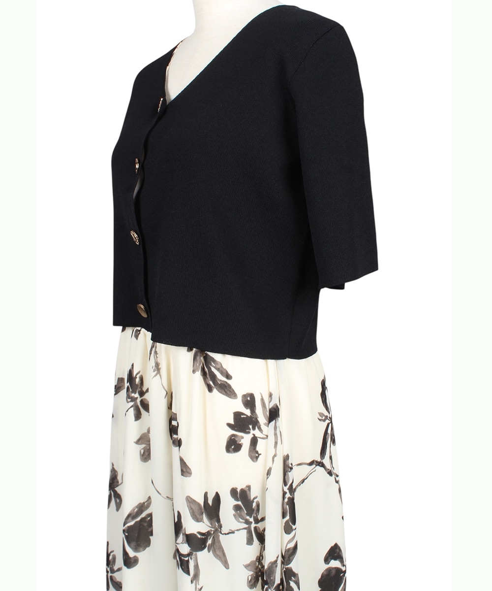 クロップドカーデ×花柄フレンチワンピースセット - 12Twelve Agenda