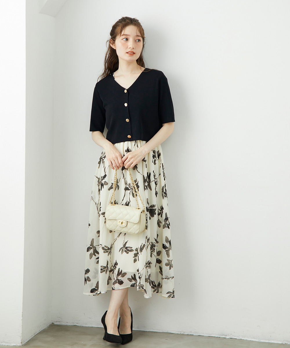 クロップドカーデ×花柄フレンチワンピースセット - 12Twelve Agenda