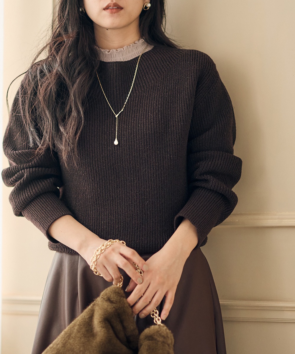 SALE】ボートネックラメ混ゆるニットプルオーバー - 12Twelve Agenda