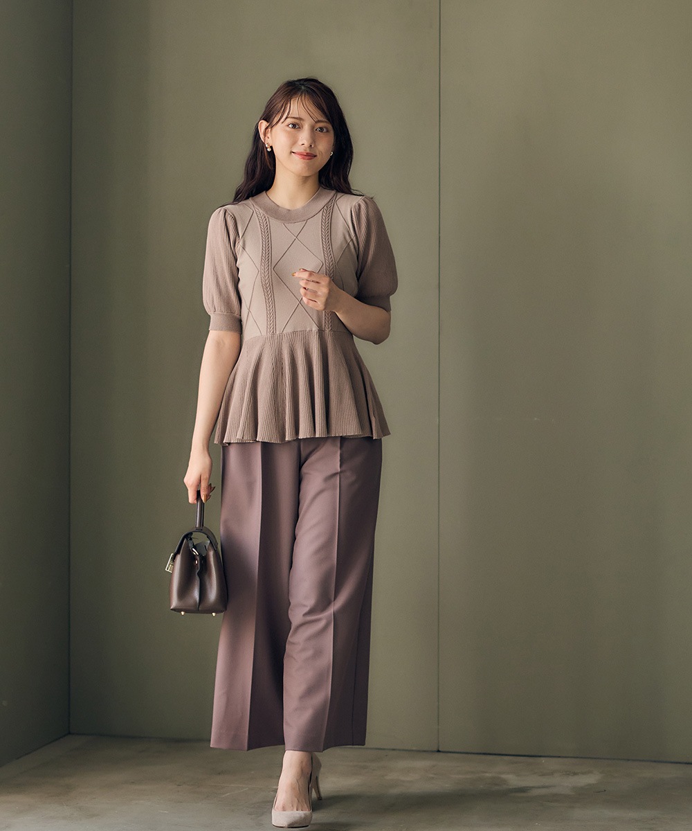 SALE】ケーブル編みペプラム5分袖ニットプルオーバー - 12Twelve