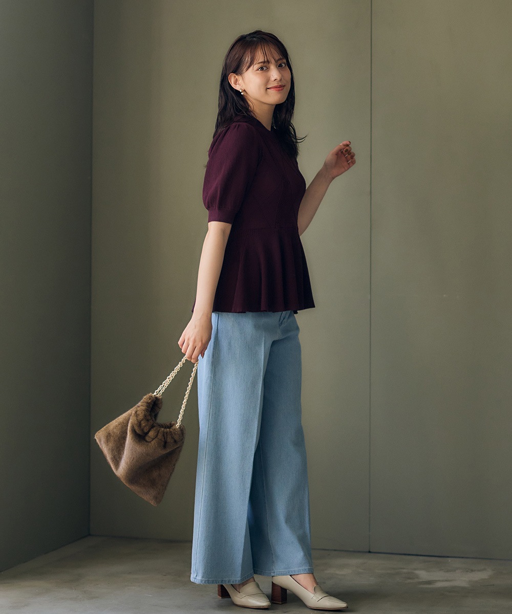 SALE】ケーブル編みペプラム5分袖ニットプルオーバー - 12Twelve