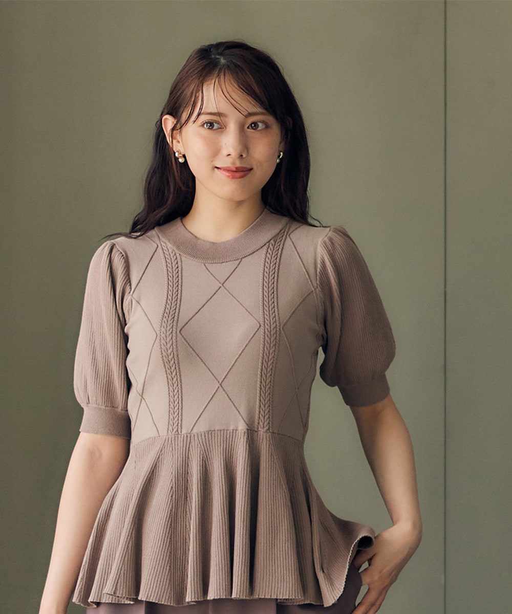 SALE】ケーブル編みペプラム5分袖ニットプルオーバー - 12Twelve
