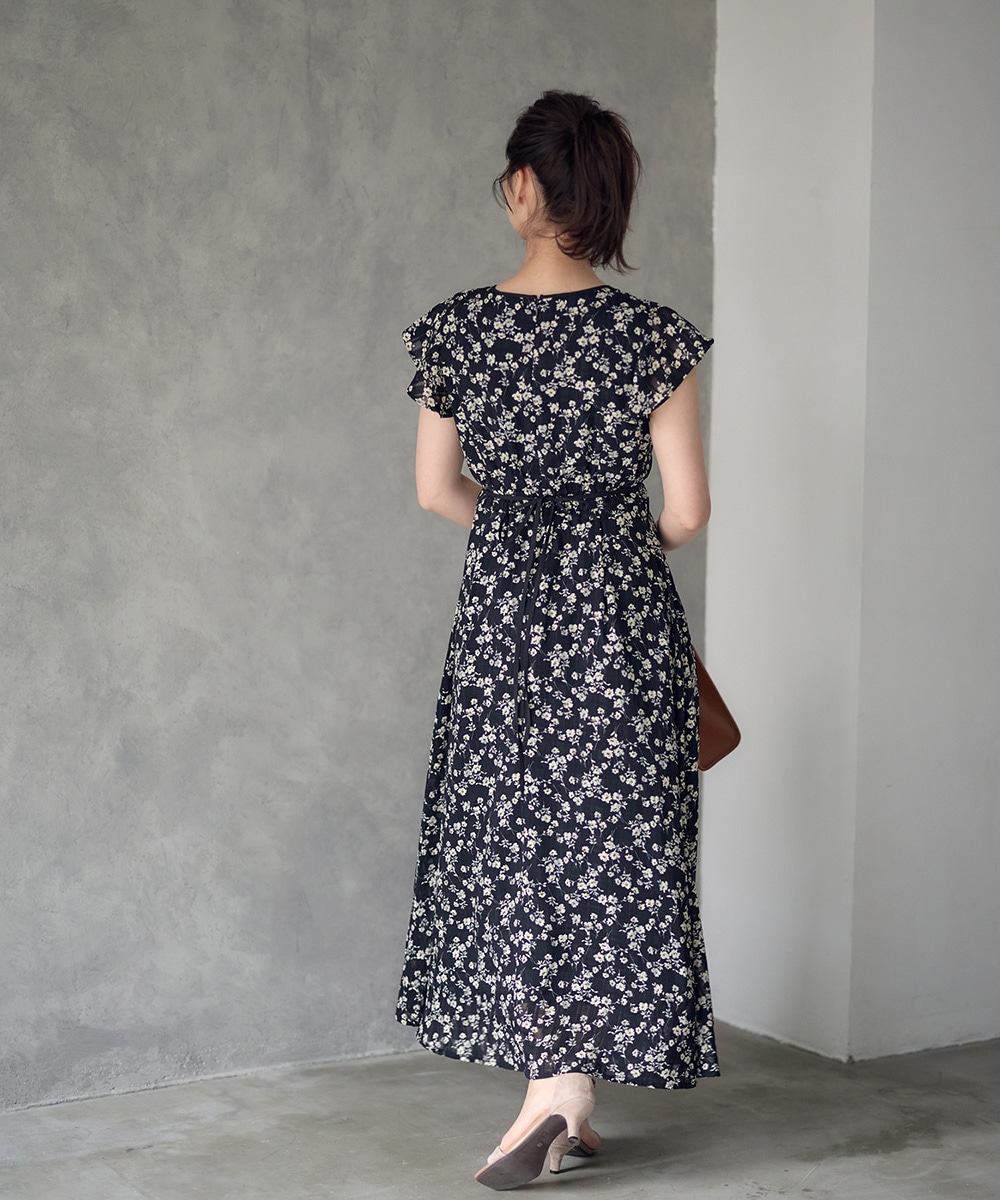 トゥエルブアジェンダ　モノトーン小花柄ロングワンピース モノトーン小花柄ロングワンピース - 12Twelve Agenda