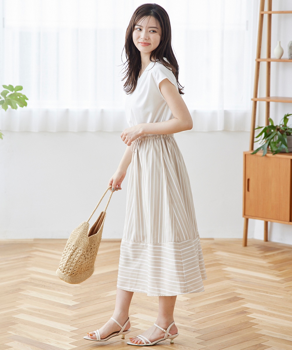 12Twelve Agenda オフショル配色ロングスカートドッキングワンピース TOKYOGEIMU