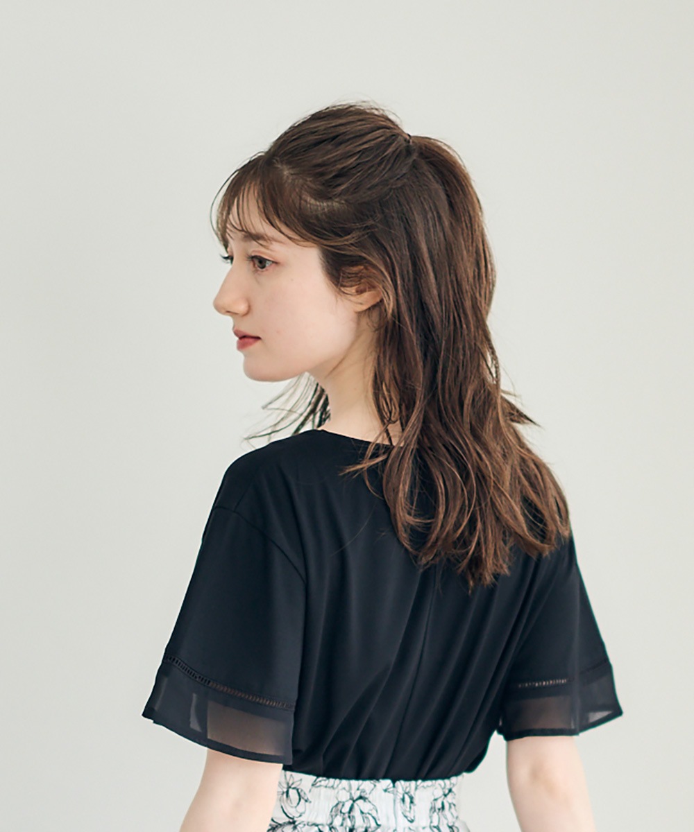tシャツ Vネックハシゴレースシアースリーブカットソープルオーバー レディース SALE】Vネックハシゴレースシアースリーブカットソープル