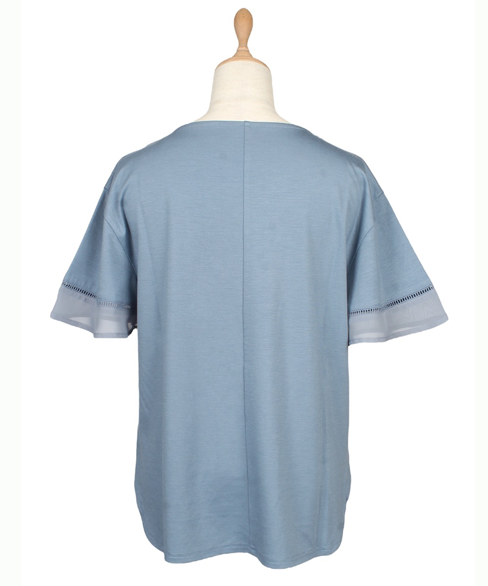 tシャツ Vネックハシゴレースシアースリーブカットソープルオーバー レディース SALE】Vネックハシゴレースシアースリーブカットソープル