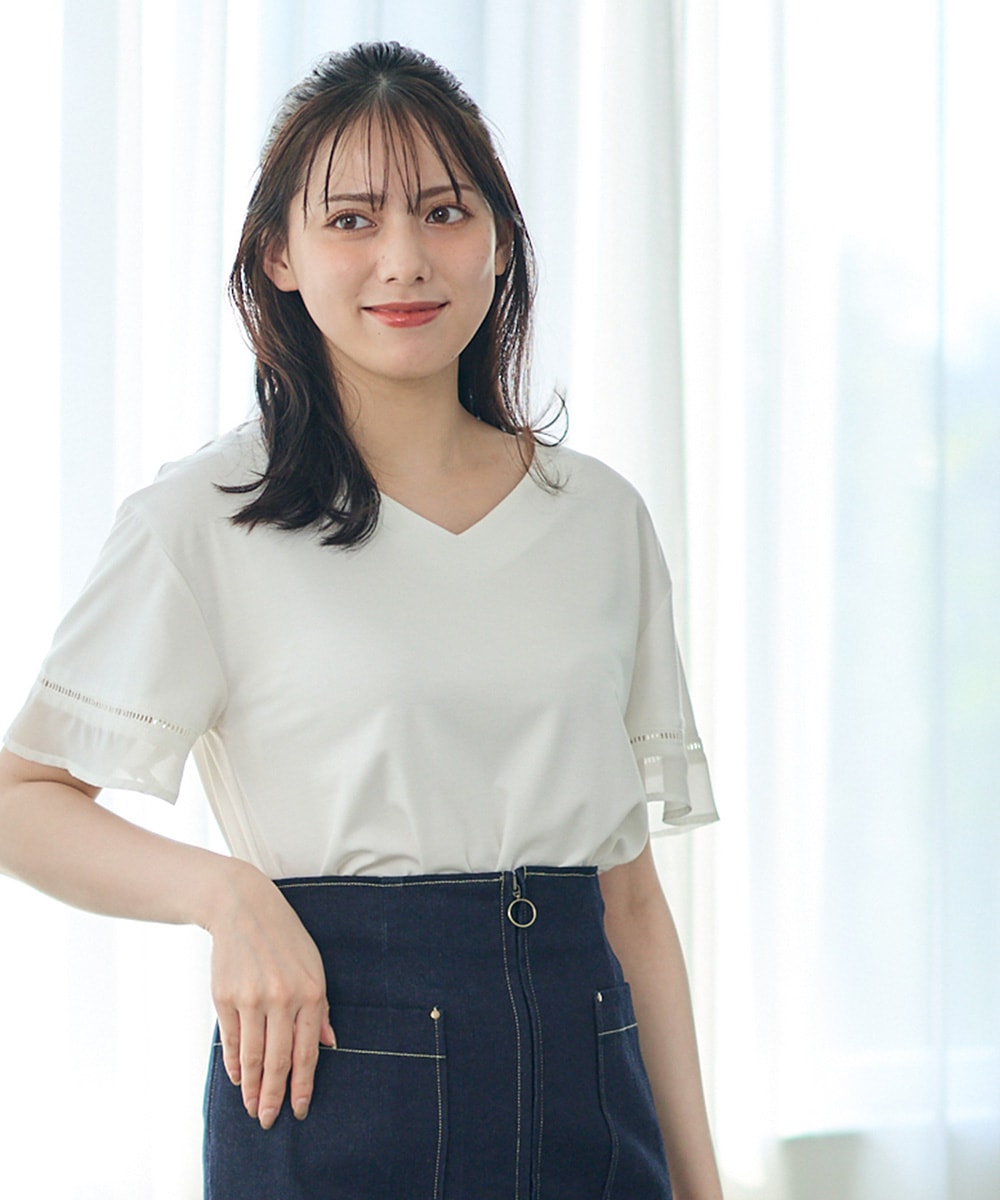 SALE】Vネックハシゴレースシアースリーブカットソープル
